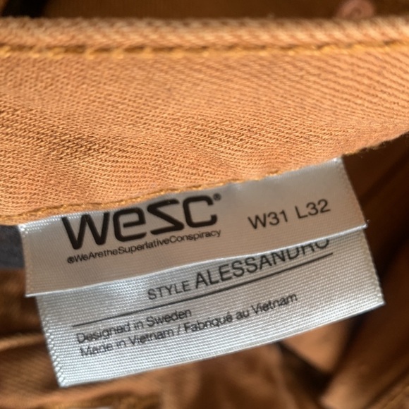 WESC Alessandro Brown Overdyed Cotton Elastane Blend Pants Men Size 31 x 32 - Picture 7 of 15